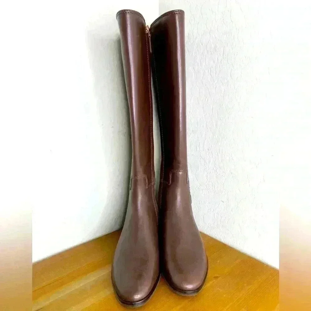 NEW Tory Burch Wyatt Leather Riding Boot in Chocolate Women’s Size 7M